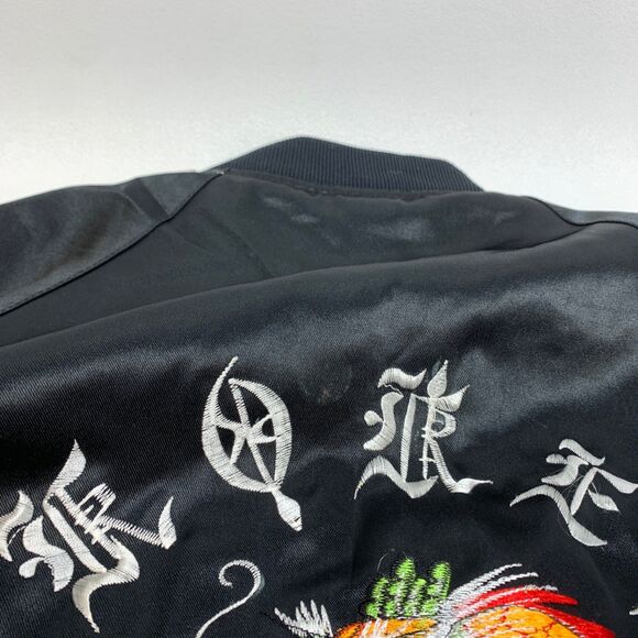 Vintage Korea Souvenir Embroidered Satin Bomber Jacket Military Style Size 13/14 - Picture 13 of 13